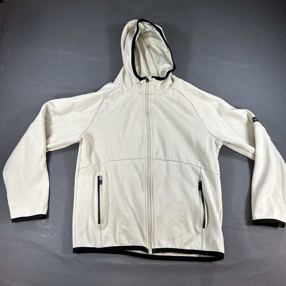 off-white athletic full-zip hoodie featuring contrasting black trim Size Xl